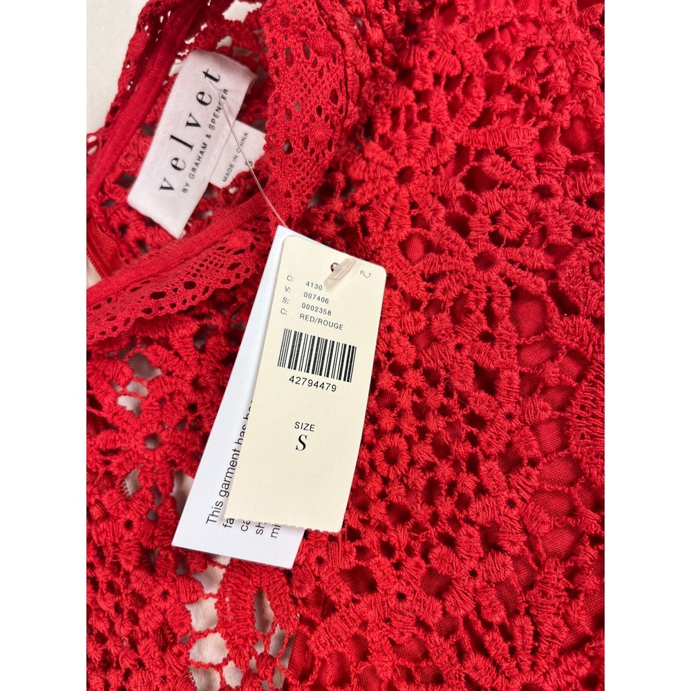Velvet by Graham & Spencer Red Crochet Lace Shift Dress Sleeveless Small NEW - Picture 3 of 9